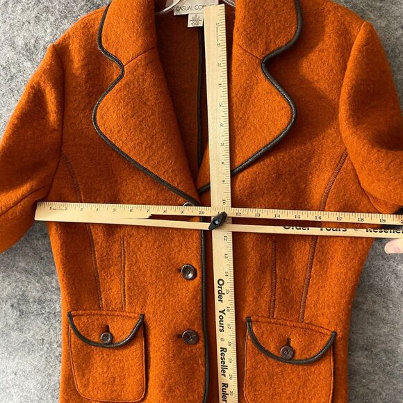 Vintage Casual Corner Boiled Wool Jacket Womens 10 Orange Preppy Academia - Picture 4 of 11